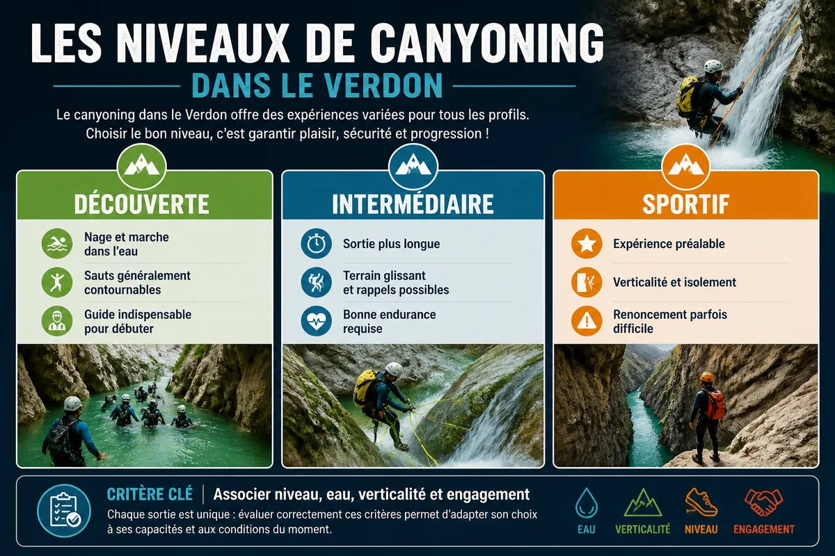 Infographie comparative des niveaux de canyoning dans le Verdon
